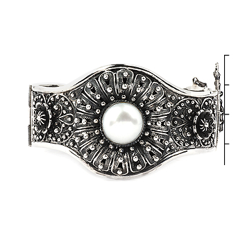 Серебряный браслет ручной работы Кубачи с жемчугом