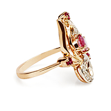 Кольцо золотое с природными рубинами и бриллиантами
