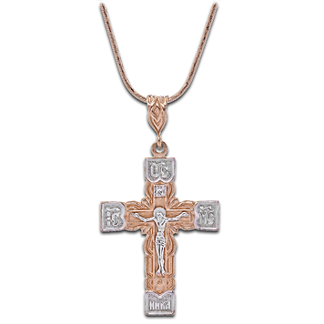 Крест из красного и белого золота с декоративной петелькой